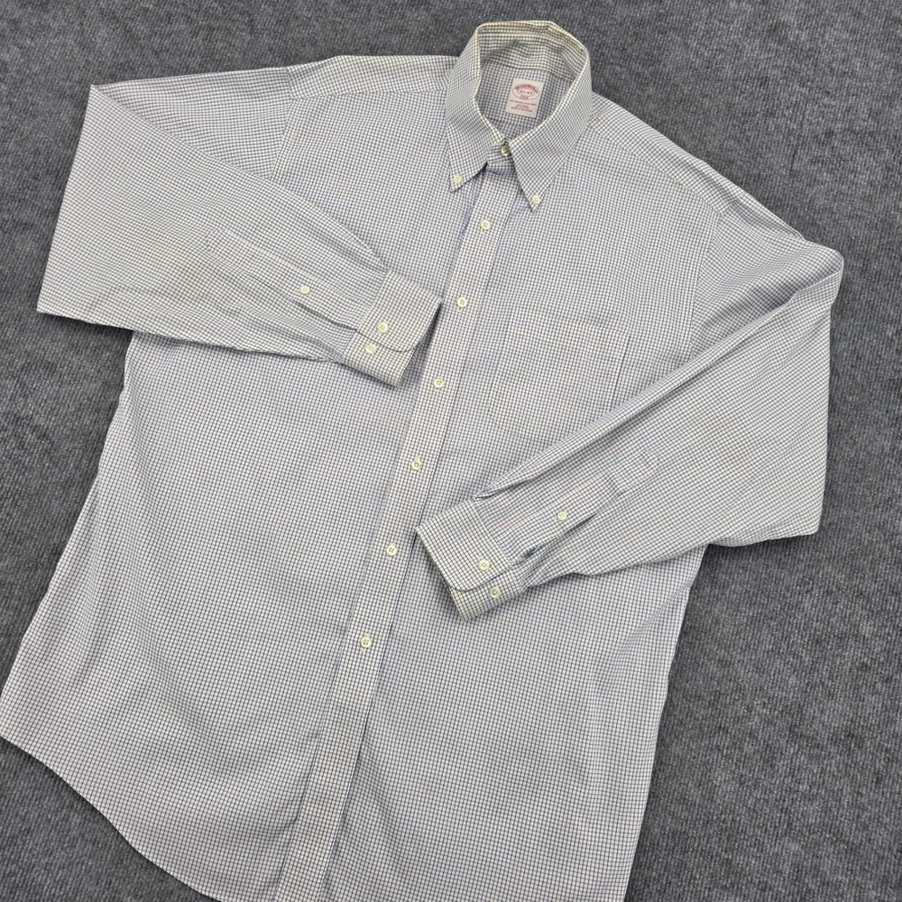 Brooks Brothers 346 Mens 16.5 4/5 Blue White Micro Check Non-Iron Cotton Shirt